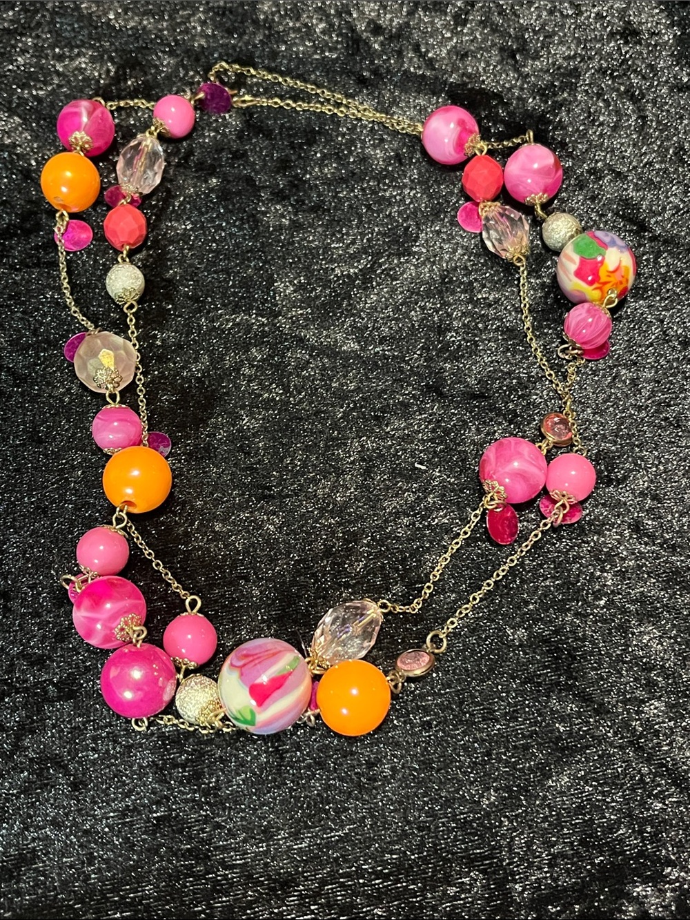 Fun & Flirty Long Multicolored Pink & Orange Beaded Women's Necklace